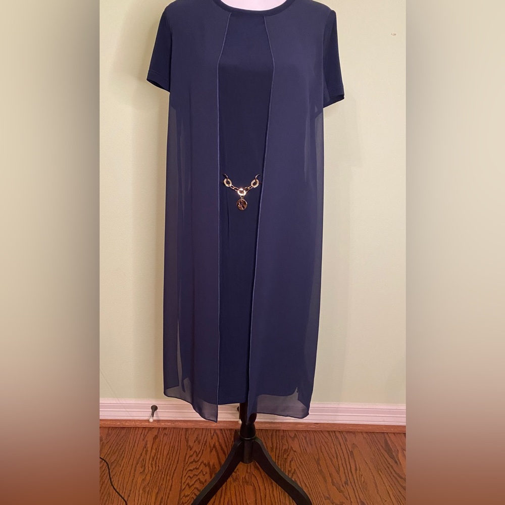 Joseph Ribkoff Navy chiffon panel midi dress. Worn once, great cond. Sz: 12